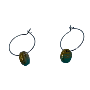 “Turquoise & Golden Dots” Earrings - Χειροποίητα σκουλαρίκια από πηλό ζωγραφισμένα στο χέρι (1 εκ. διάμετρος, ανοξείδωτο υποαλλεργικό ατσάλι, πηλός, στρογγυλά) - πηλός, μικρά - 2