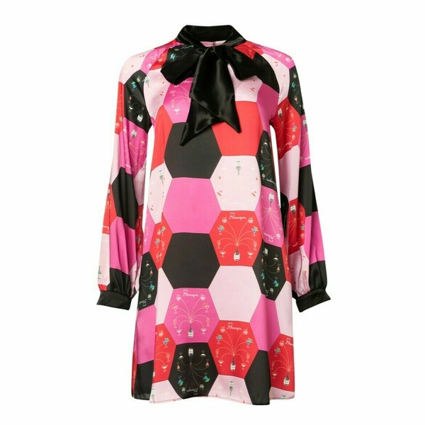 PENNY DRESS-Mίνι Σατέν Eμπριμέ Φόρεμα με Φιόγκο στον Λαιμό (Μannequini Pink) - mini - 3
