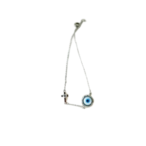 Ατσάλινο Βραχιόλι Αλυσίδα Blue Eye με Ασημί Σταυρουδάκι - ατσάλι, χεριού, χειροπέδες, αυξομειούμενα, φθηνά