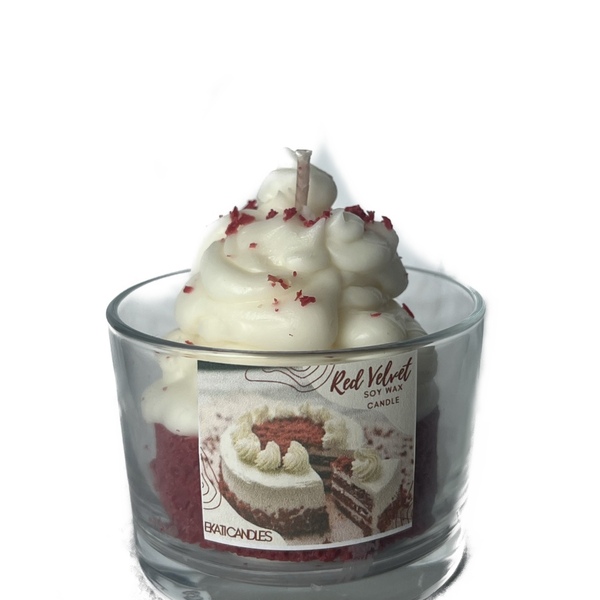 Red velvet cake-χειροποίητο κερι σογιας/220gr - αρωματικά κεριά, vegan κεριά