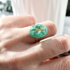 Πράσινο δαχτυλίδι σπο υγρό γυαλί . - γυαλί, επιχρυσωμένα, γεωμετρικά σχέδια, φθηνά - 3