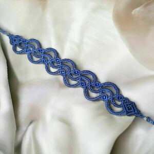 Macrame βραχιόλι μπλε με κυματιστό σχήμα και τσέχικες χάντρες - κορδόνια, χάντρες, boho, χεριού, αυξομειούμενα - 2