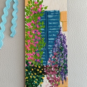 Σελιδοδείκτης ξύλινος 18* 5 cm ζωγραφισμένος στο χέρι - παράθυρο με λουλούδια - ζωγραφισμένα στο χέρι, δασκάλα, στολίδια - 5