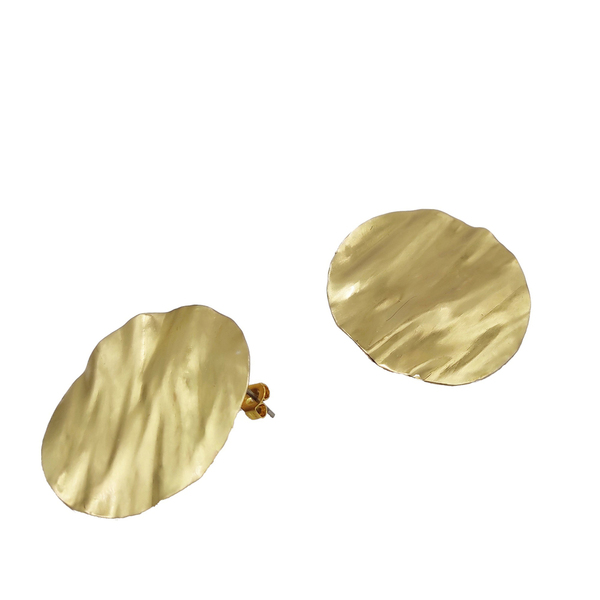 Τσαλακωτά σκουλαρίκια δίσκοι από ορείχαλκο, διάμετρο 3.5cm. - ορείχαλκος, δίσκος