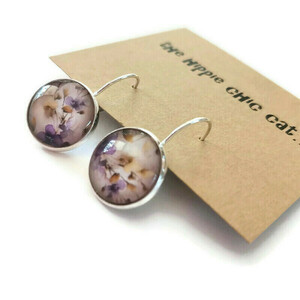 Σκουλαρίκια με γυάλινο στοιχείο, lavender #1 - γυαλί, ορείχαλκος, λουλούδι