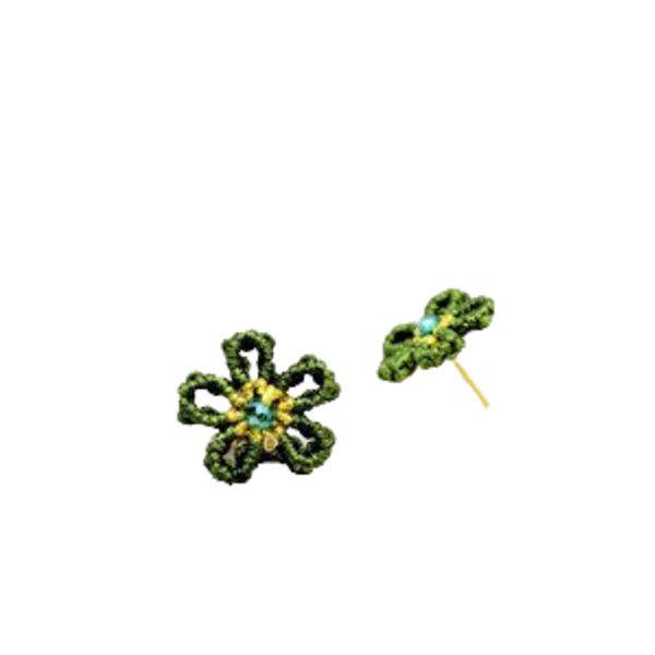 Μακραμέ σκουλαρίκια λουλούδια - νήμα, λουλούδι, μικρά, ατσάλι, πλεκτά - 3