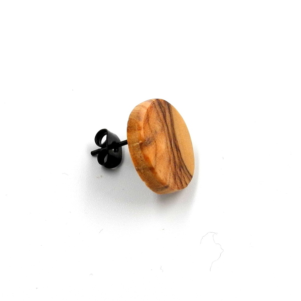 Σκουλαρίκι ανδρικό αυτιού χειροποίητο μοναδικό απο ξύλο ελιάς _019, Ø 1,5 εκ. - ξύλο, καρφωτά, μικρά, boho, καρφάκι