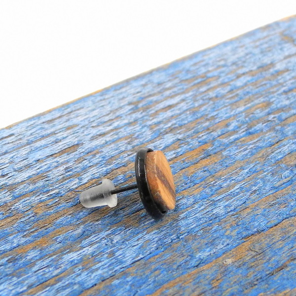 Σκουλαρίκι ανδρικό αυτιού χειροποίητο μοναδικό απο ξύλο ελιάς_022 , Ø 0,9 εκ. - ξύλο, minimal, καρφωτά - 3