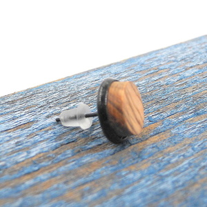 Σκουλαρίκι ανδρικό αυτιού χειροποίητο μοναδικό απο ξύλο ελιάς_027 , Ø 0,9 εκ. - ξύλο, minimal, καρφωτά - 4