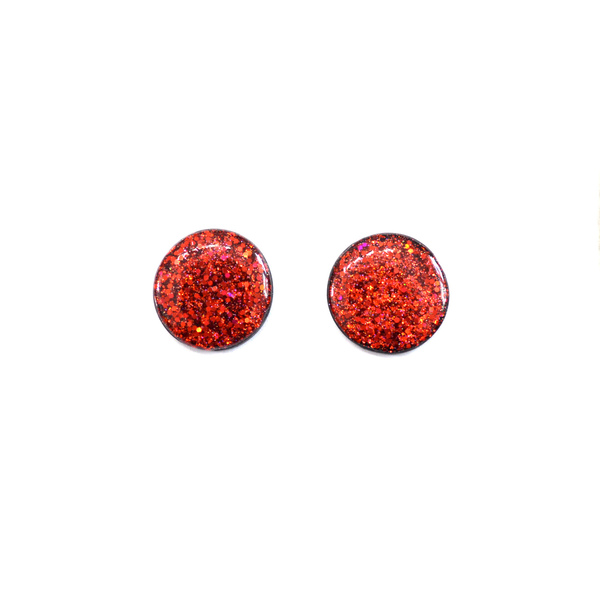 Εντυπωσιακά κόκκινα μεγάλα σκουλαρίκια από πηλό, γυαλί και glitter - γυαλί, γκλίτερ, πηλός, ατσάλι, μεγάλα