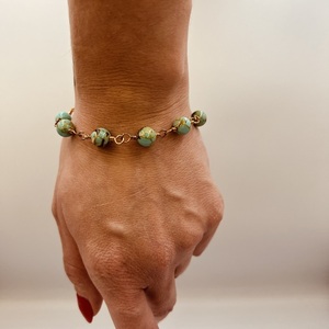 Πράσινο Marble τύπου Ροζάριο Επίχρυσο Βραχιόλι - ημιπολύτιμες πέτρες, επιχρυσωμένα, boho, χεριού, αυξομειούμενα - 4