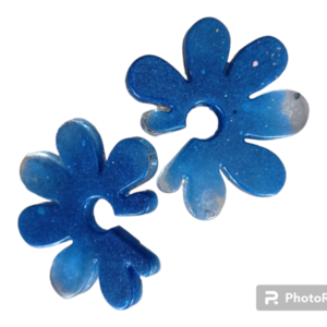 Φλοραλ σκουλαρίκια σε μπλε χρώμα - ατσάλι, μεγάλα - 2