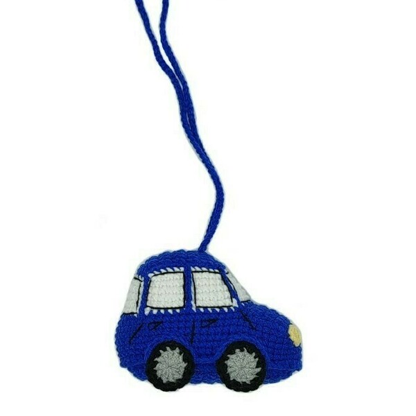 Πλεκτό αυτοκινητάκι- μπλε - λούτρινα, παιχνίδια, amigurumi, δώρο γέννησης, γούρια αυτοκινήτου - 2