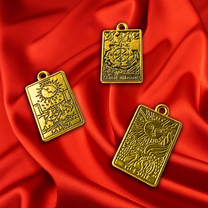 Μεταλλικό Μενταγιόν Ταρώ Κάρτα Χρυσό - charms, ορείχαλκος - 2
