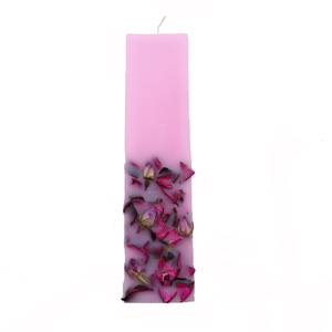 Χειροποίητη αρωματική λαμπάδα ροζ πλακέ με αποξηραμένα λουλούδια - λουλούδια, λαμπάδες, για ενήλικες, πάσχα 2022