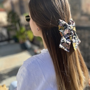 Floral obsession cotton bow - ύφασμα, φιόγκος, για τα μαλλιά, hair clips - 2
