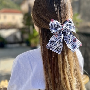 Paisley stripes cotton bow - ύφασμα, φιόγκος, για τα μαλλιά, hair clips - 2