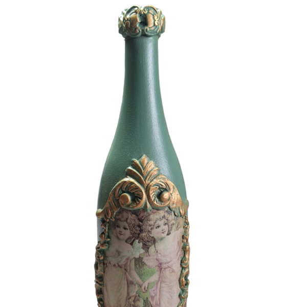 Vintage διακοσμητικό μπουκάλι σε πράσινο και χρυσο χρωμα - γυαλί, σπίτι, διακοσμητικά μπουκάλια