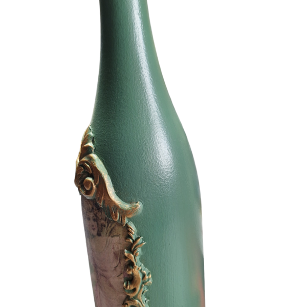 Vintage διακοσμητικό μπουκάλι σε πράσινο και χρυσο χρωμα - γυαλί, σπίτι, διακοσμητικά μπουκάλια - 3
