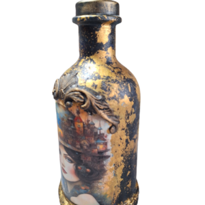 Χειροποίητο διακοσμητικό μπουκάλι με φυλλα χρυσου - γυαλί, σπίτι, διακοσμητικά μπουκάλια - 2