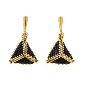 Triangle Miyuki Braided Leverback Σκουλαρίκια - Μαύρο-Χρυσό | The Gem Stories Jewelry - γυαλί, χάντρες, μικρά, ατσάλι, γάντζος