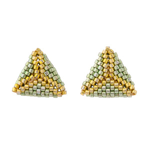 Triangle Miyuki Stud Σκουλαρίκια - Πράσινο-Χρυσό-Κρέμ | The Gem Stories Jewelry - γυαλί, χάντρες, μικρά, ατσάλι