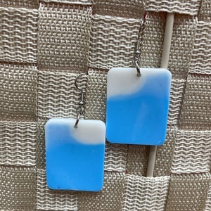 Water blue χειροποίητα σκουλαρίκια - γυαλί, μεγάλα, γάντζος - 3