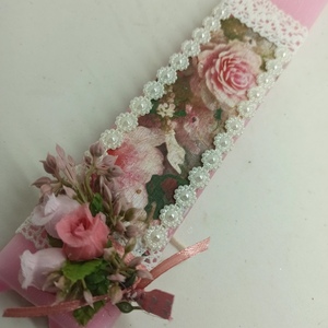 Λαμπάδα αρωματικη σαγρε 25εκ με ροζ λουλούδια - κορίτσι, λουλούδια, λαμπάδες, για ενήλικες, για εφήβους - 4