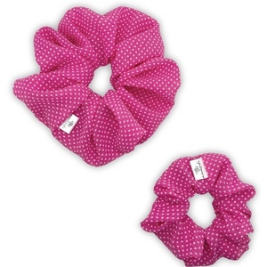 Pink polka XL scrunchie - ύφασμα, πουά, για τα μαλλιά, λαστιχάκια μαλλιών - 4