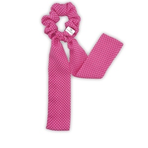 Pink polka scarf scrunchie - ύφασμα, πουά, για τα μαλλιά, λαστιχάκια μαλλιών