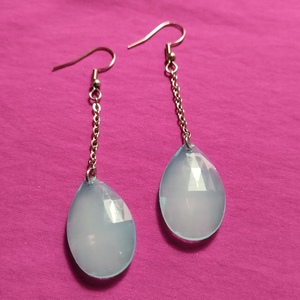 Earrings aquamarine drop - ημιπολύτιμες πέτρες, χάντρες, ατσάλι, μεγάλα, γάντζος - 3