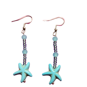 Handmade earrings sea stars - γυαλί, χάντρες, ατσάλι, μεγάλα, γάντζος