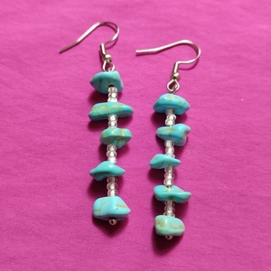 Handmade earrings blue howlite chips - ημιπολύτιμες πέτρες, χάντρες, μακριά, ατσάλι, γάντζος - 3