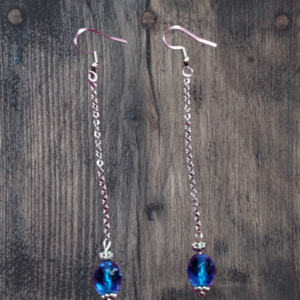 Handmade earrings stainless steel crystalglass - γυαλί, χάντρες, μακριά, ατσάλι, γάντζος - 2