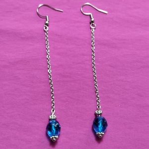 Handmade earrings stainless steel crystalglass - γυαλί, χάντρες, μακριά, ατσάλι, γάντζος - 3