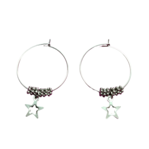 Handmade earrings stainless steel - γυαλί, αστέρι, χάντρες, μικρά, ατσάλι