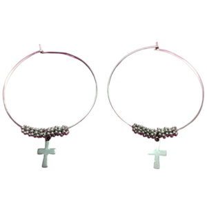 Handmade earrings stainless steel - γυαλί, σταυρός, χάντρες, ατσάλι, μεγάλα