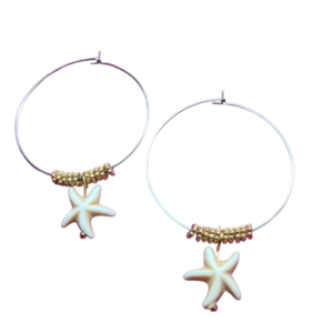 Handmade earrings stainless steel, sea stars - ημιπολύτιμες πέτρες, γυαλί, χάντρες, ατσάλι, μεγάλα