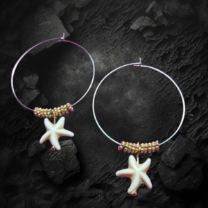 Handmade earrings stainless steel, sea stars - ημιπολύτιμες πέτρες, γυαλί, χάντρες, ατσάλι, μεγάλα - 2