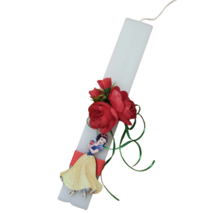 λαμπάδα Χιονάτη 30 cm λευκή με λουλούδια - κορίτσι, λαμπάδες, για παιδιά, πριγκίπισσες