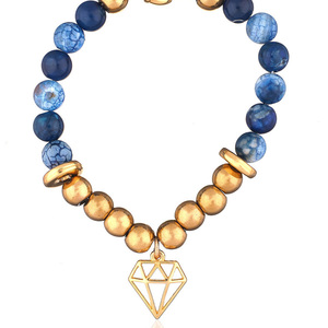 Βραχιόλι Γαλάζιος Αχάτης με Στοιχείο Διαμαντιού| The Gem Stories Jewelry - ασήμι, ημιπολύτιμες πέτρες, επιχρυσωμένα, χεριού