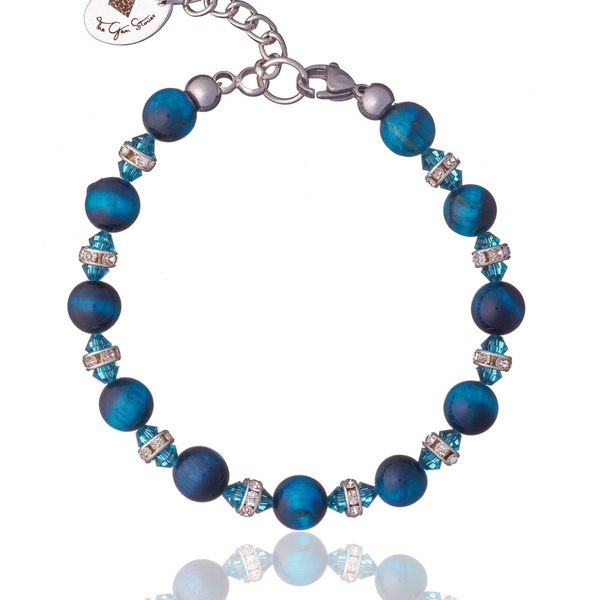 Βραχιόλι Μάτι Τίγρη σε Μπλε Απόχρωση με Στοιχείο Διαμάντι | The Gem Stories Jewelry - ασήμι, ημιπολύτιμες πέτρες, επιχρυσωμένα, χεριού, αυξομειούμενα