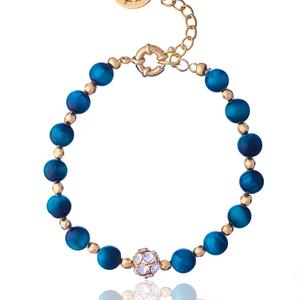 Βραχιόλι Μάτι Τίγρη σε Μπλε Απόχρωση με Στοργγυλό Κρυστάλλινο Στοιχείο | The Gem Stories Jewelry - ασήμι, ημιπολύτιμες πέτρες, επιχρυσωμένα, χεριού, αυξομειούμενα