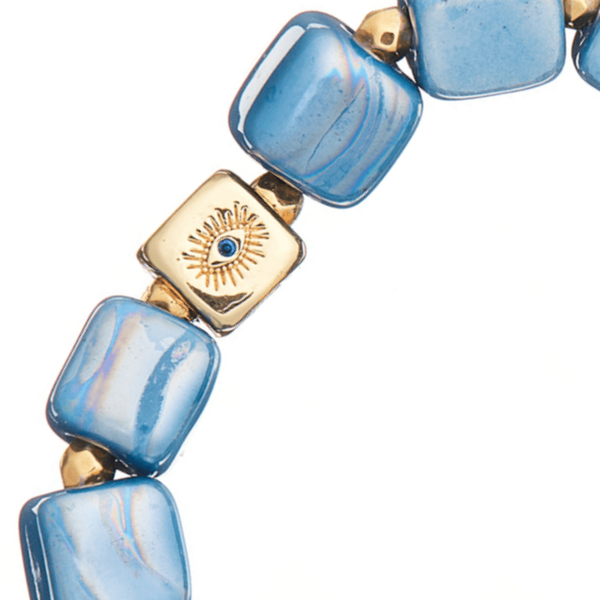 Κεραμικό Βραχιόλι σε Ανοιχτό Μπλε με Στοιχείο Κύβο| The Gem Stories Jewelry - ασήμι, ημιπολύτιμες πέτρες, επιχρυσωμένα, χεριού, αυξομειούμενα - 2