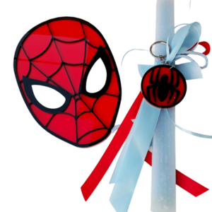 Λαμπάδα spiderman με μπρελόκ κοι συνοδευτικό καδράκι δωματίου σε πλεξιγκλας. Διαστάσεις 15×23×1 - αγόρι, λαμπάδες, για παιδιά, σούπερ ήρωες, προσωποποιημένα