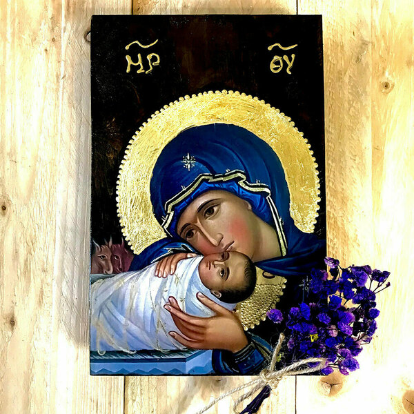 Η Γέννησις Του Χριστού Χειροποίητη Εικόνα Σε Ξύλο 14x21cm - πίνακες & κάδρα, πίνακες ζωγραφικής, εικόνες αγίων - 2