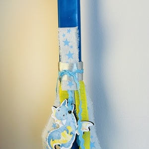 Λαμπάδα μπλε, αρωματική 30,5 cm με ξύλινο διακοσμητικό δράκο! - αγόρι, λαμπάδες, για παιδιά - 3