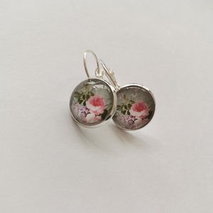 Σκουλαρίκια με γυάλινο στοιχείο Vintage rose - γυαλί, ορείχαλκος, λουλούδι - 3