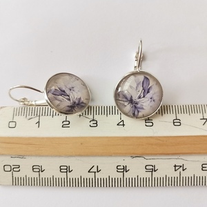 Σκουλαρίκια με γυάλινο στοιχείο, violet - γυαλί, ορείχαλκος, λουλούδι - 4