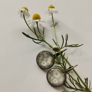 Σκουλαρίκια με γυάλινο στοιχείο, Spring - γυαλί, ορείχαλκος, λουλούδι - 2